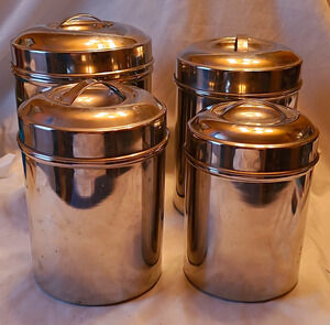 Vintage Stainless Steel Kitchen Canister Set Nesting Storage Jars Made in India